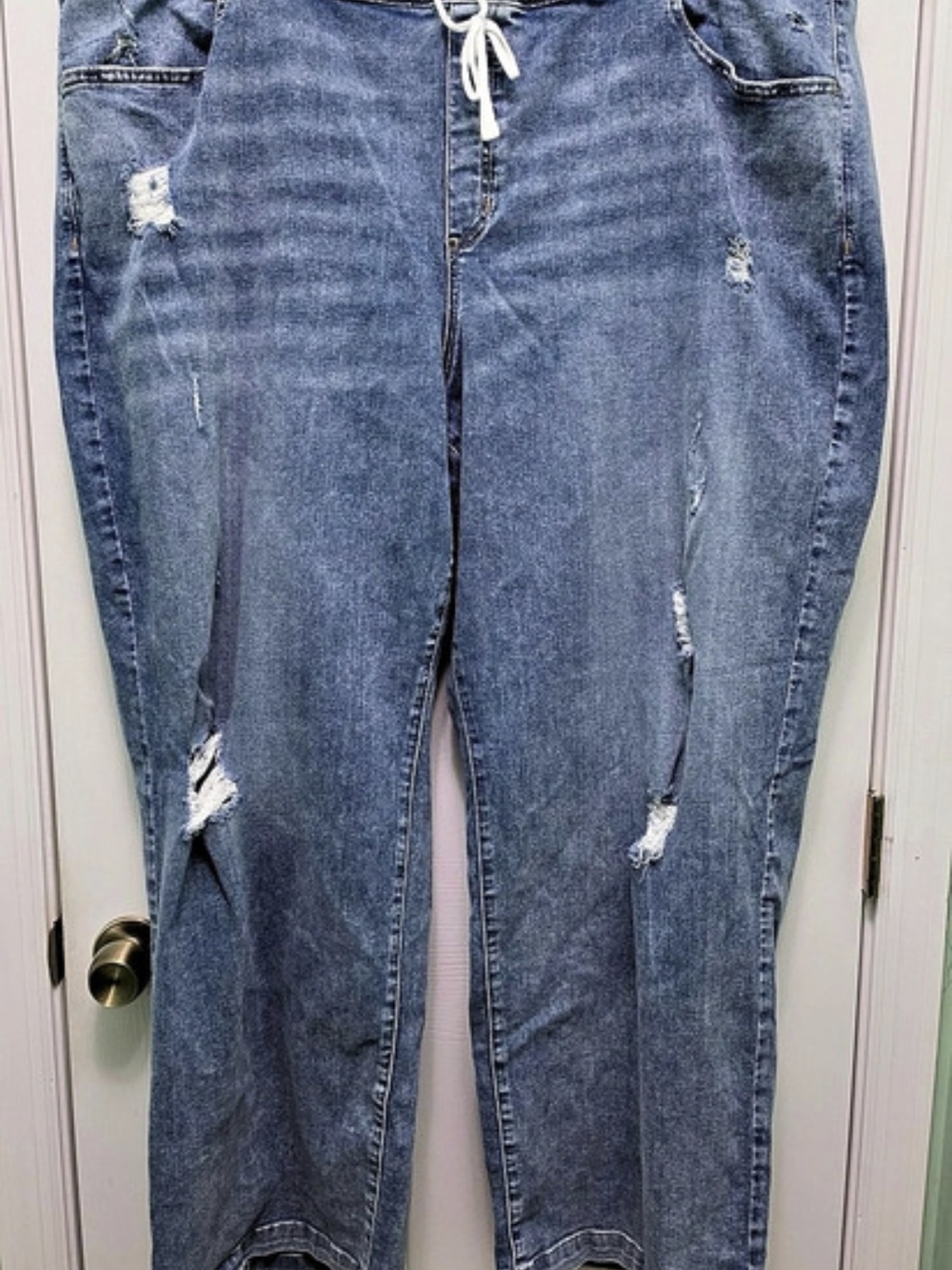 Lane Bryant Boyfriend Distressed Jeans in Blue Wide Leg Waist 28